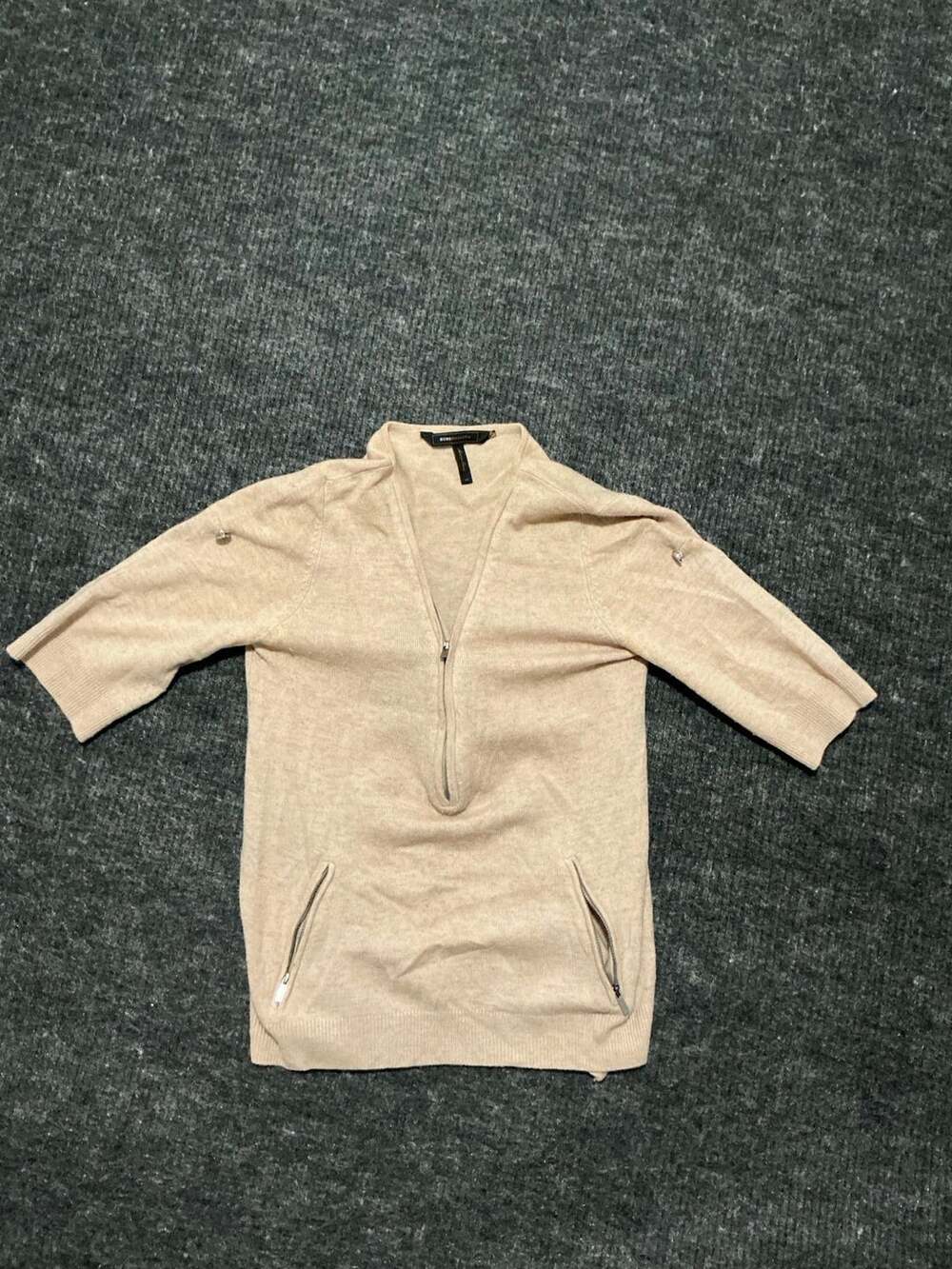 BCBGMAXAZRIA Quarter Zip Sweater Womens Size XS Cream Used